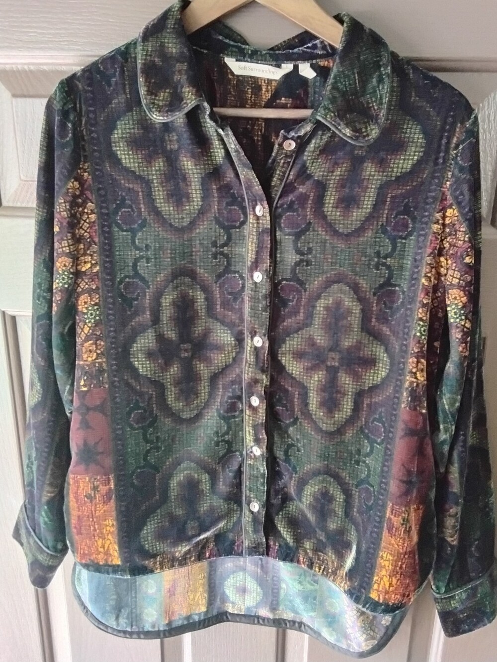 Soft Surroundings Multicolor Patterned Velvet Shirt Medium